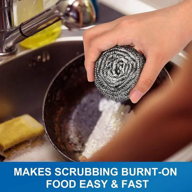 Alt view image 4 of 6 - 10 Pack Stainless Steel Scrubber, Steel Wool Srubber for Scouring Stubborn Messes from Pots and Pans, Stoves,Broiler Racks,Grills and More