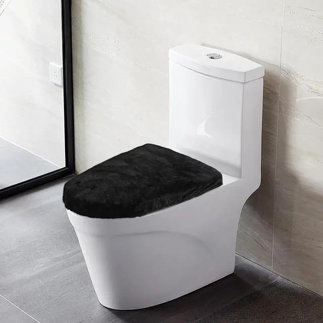 Alt view image 7 of 7 - Bremorou Microfiber Toilet Lid Cover Soft Velvet Toilet Cover Machine Washable Absorbent Comfortable Durable Adjustable Toilets Seat Covers Fits Most Toilets Lids Elastic Bottom Fabric Seat (Black)