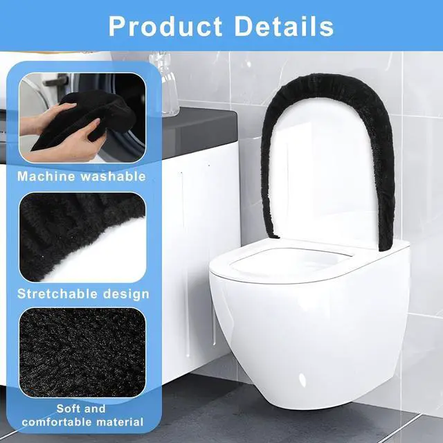 Alt view image 4 of 7 - Bremorou Microfiber Toilet Lid Cover Soft Velvet Toilet Cover Machine Washable Absorbent Comfortable Durable Adjustable Toilets Seat Covers Fits Most Toilets Lids Elastic Bottom Fabric Seat (Black)