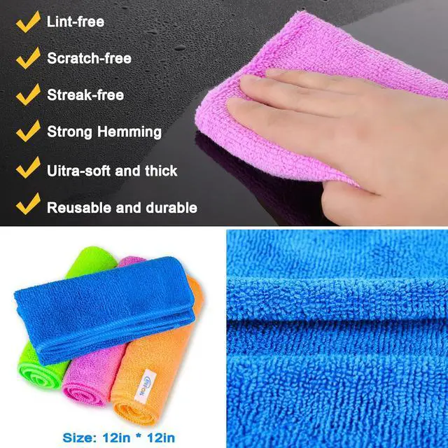 Alt view image 2 of 7 - Microfiber Cleaning Cloth - 12 Pcs Premium Microfiber Towels, Highly Absorbent, Reusable Household Cleaning Supplies - for Kitchen Towels, Dust Cloth, Cleaning Rags, 12" x 12"