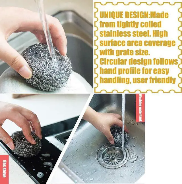 Alt view image 4 of 6 - 16 PCS Stainless Steel Sponges Scrubbers Cleaning Ball Utensil Scrubber Density Metal Scrubber Scouring Pads Ball for Pot Pan Dish Wash Cleaning for Removing Rust Dirty Cookware Cleaner (16 Packs)