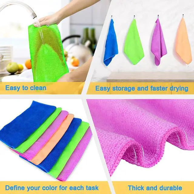Alt view image 4 of 7 - Microfiber Cleaning Cloth - 12 Pcs Premium Microfiber Towels, Highly Absorbent, Reusable Household Cleaning Supplies - for Kitchen Towels, Dust Cloth, Cleaning Rags, 12" x 12"