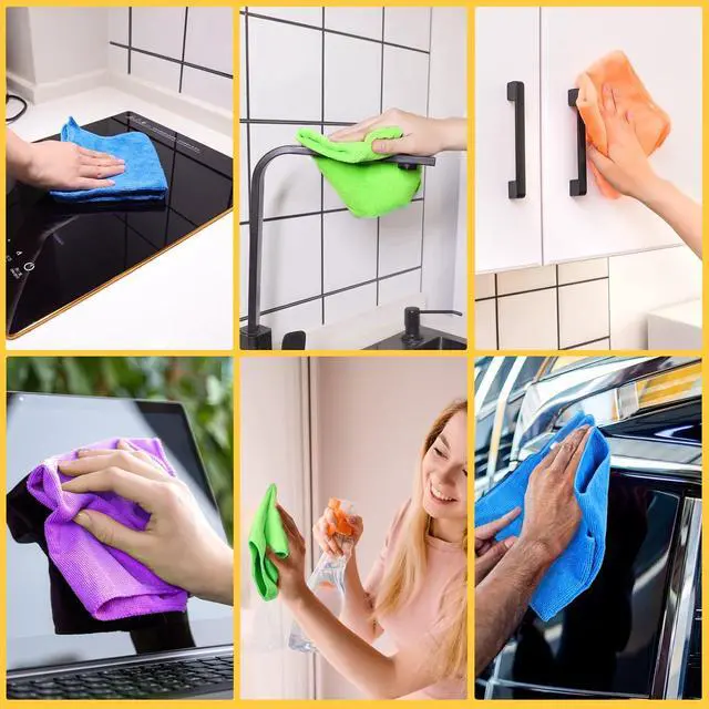 Alt view image 6 of 7 - Microfiber Cleaning Cloth - 12 Pcs Premium Microfiber Towels, Highly Absorbent, Reusable Household Cleaning Supplies - for Kitchen Towels, Dust Cloth, Cleaning Rags, 12" x 12"