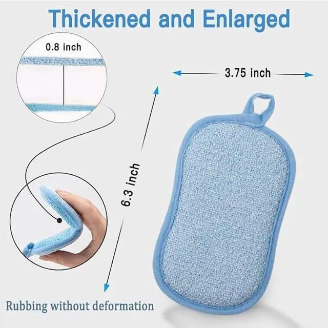 Alt view image 3 of 7 - Dish Sponge Kitchen Sponges,Scrub Sponges,Double Sided Cleaning,Non Scratch,Ultra fine Fiber Wiping+Stainless Steel Wire to Remove Stubborn Stains,Durable Thickening (Large 6-Pack)