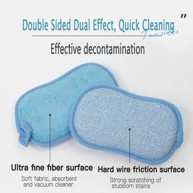 Alt view image 4 of 7 - Dish Sponge Kitchen Sponges,Scrub Sponges,Double Sided Cleaning,Non Scratch,Ultra fine Fiber Wiping+Stainless Steel Wire to Remove Stubborn Stains,Durable Thickening (Large 6-Pack)