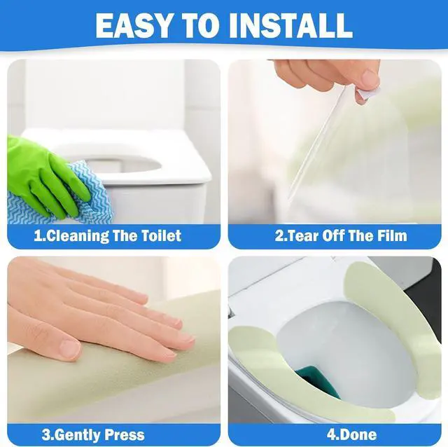 Alt view image 5 of 6 - Thin and Warm Toilet Seat Cover Pad Self-Adhesive, Adjustable and Cut-to-Fit, Comfortable and Easy to Clean, Perfect for Home Bathrooms (Blue)