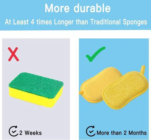 Alt view image 5 of 7 - Dish Sponge Kitchen Sponges,Scrub Sponges,Double Sided Cleaning,Non Scratch,Ultra fine Fiber Wiping+Stainless Steel Wire to Remove Stubborn Stains,Durable Thickening (Large 6-Pack)
