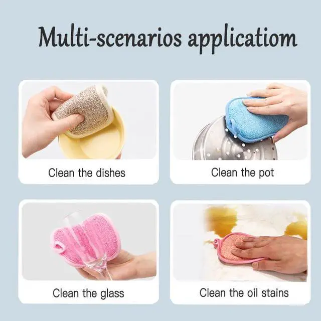 Alt view image 7 of 7 - Dish Sponge Kitchen Sponges,Scrub Sponges,Double Sided Cleaning,Non Scratch,Ultra fine Fiber Wiping+Stainless Steel Wire to Remove Stubborn Stains,Durable Thickening (Large 6-Pack)