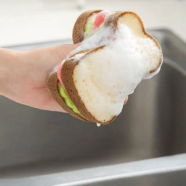 Alt view image 5 of 7 - 1Pc Multifunction Scrub Sponges, Toast Shape Dish-Washing, Magical Deep Cleaning Thickened Scrubber, Cute Sandwich Sponge, Pots Dishes Gadget Accessories for Household Kitchen