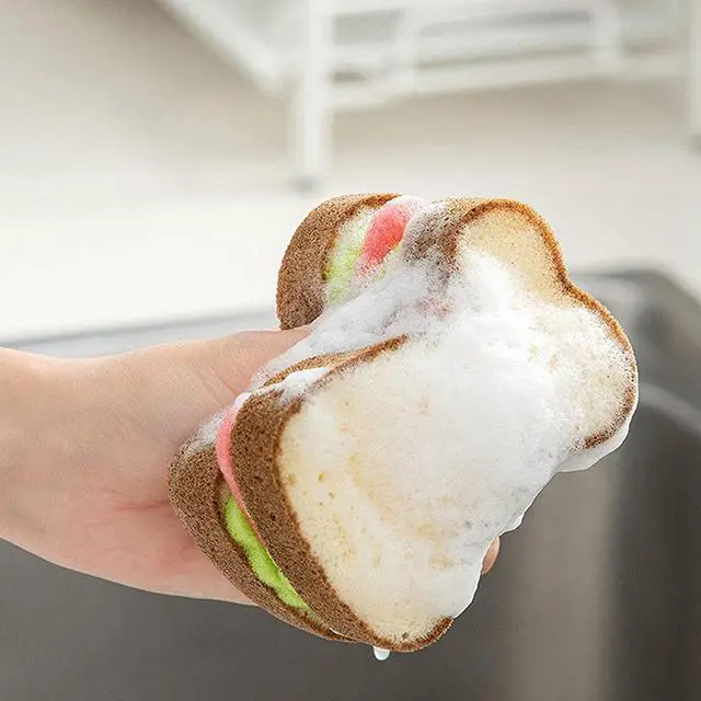 Alt view image 2 of 7 - 1Pc Multifunction Scrub Sponges, Toast Shape Dish-Washing, Magical Deep Cleaning Thickened Scrubber, Cute Sandwich Sponge, Pots Dishes Gadget Accessories for Household Kitchen
