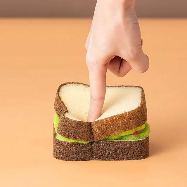 Alt view image 7 of 7 - 1Pc Multifunction Scrub Sponges, Toast Shape Dish-Washing, Magical Deep Cleaning Thickened Scrubber, Cute Sandwich Sponge, Pots Dishes Gadget Accessories for Household Kitchen