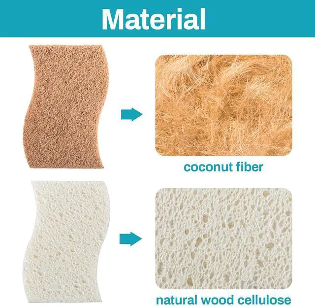Alt view image 3 of 7 - MAQIHAN 10PCS Natural Sponges for Dishes - Biodegradable Sponges Kitchen Eco Friendly Dish Sponge Non-Scratch Sponges for Cleaning Kitchen