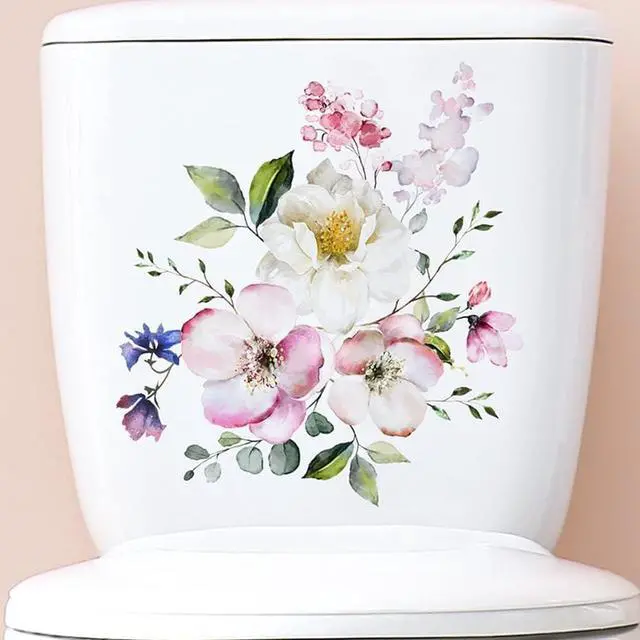 Alt view image 2 of 6 - Flowers Toilet Seat Lid Stickers, Toilet Lid Cover Decals Self-Adhesive Removable Bathroom Wall Sticker Flower Pattern for Restroom WC Decorations Bathroom Accessories