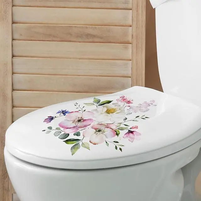 Alt view image 3 of 6 - Flowers Toilet Seat Lid Stickers, Toilet Lid Cover Decals Self-Adhesive Removable Bathroom Wall Sticker Flower Pattern for Restroom WC Decorations Bathroom Accessories