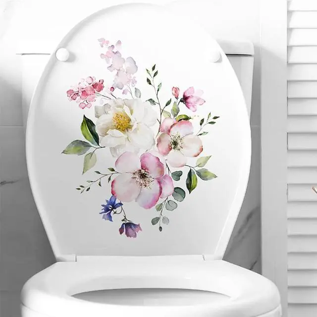Alt view image 5 of 6 - Flowers Toilet Seat Lid Stickers, Toilet Lid Cover Decals Self-Adhesive Removable Bathroom Wall Sticker Flower Pattern for Restroom WC Decorations Bathroom Accessories