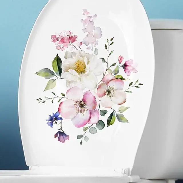 Alt view image 4 of 6 - Flowers Toilet Seat Lid Stickers, Toilet Lid Cover Decals Self-Adhesive Removable Bathroom Wall Sticker Flower Pattern for Restroom WC Decorations Bathroom Accessories