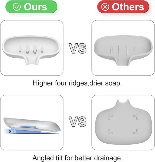 Alt view image 3 of 7 - Silicone Soap Dish for Bathroom,Bar Soap Holder for Shower,2 Pack White
