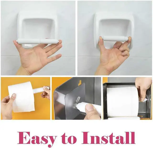 Alt view image 3 of 7 - 2 Pack White Toilet Paper Holder,Plastic Toilet Tissue Roll Holder Insert in Household Restaurant Toilet Replacement Roller Spring Loaded Rod