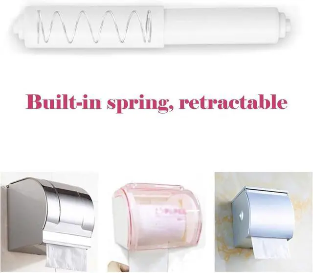Alt view image 4 of 7 - 2 Pack White Toilet Paper Holder,Plastic Toilet Tissue Roll Holder Insert in Household Restaurant Toilet Replacement Roller Spring Loaded Rod