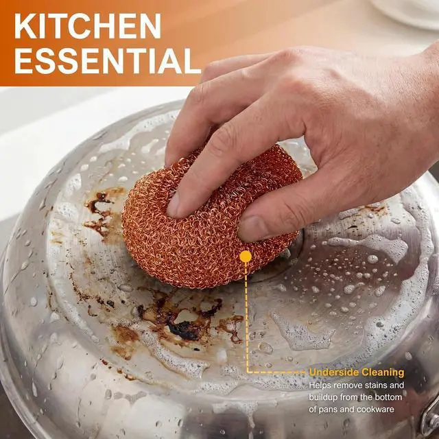 Alt view image 2 of 7 - PAMI Heavy Duty Copper Scrubbers for Pots & Pans,Non-Scratch,Reusable,4-Pk