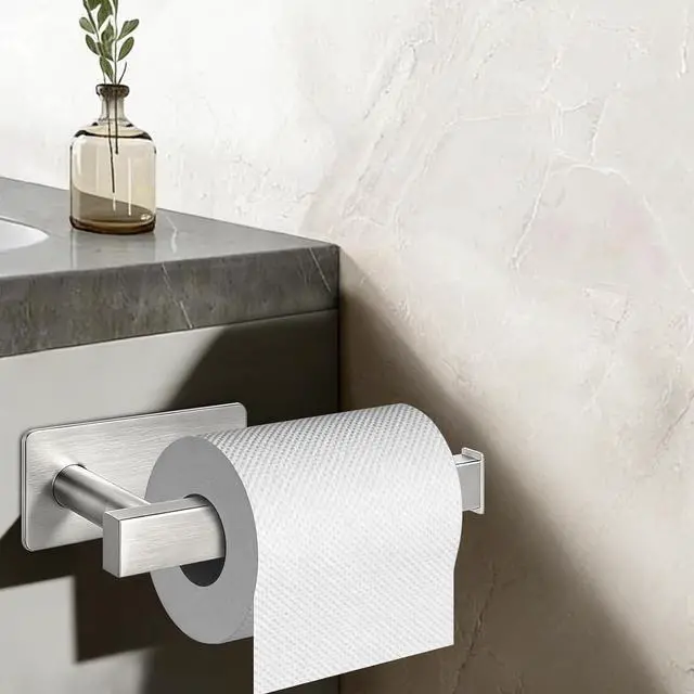 Alt view image 2 of 7 - NearMoon Toilet Paper Holder Self Adhesive, Premium Thick SUS304 Stainless Steel Square Rustproof Toilet Roll Holder no Drilling for Bathroom, Kitchen, Washroom (Brushed Nickel)