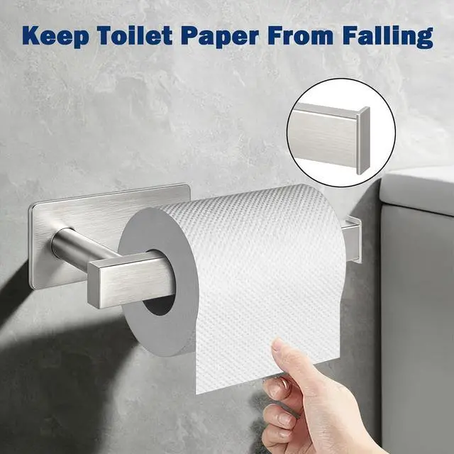 Alt view image 3 of 7 - NearMoon Toilet Paper Holder Self Adhesive, Premium Thick SUS304 Stainless Steel Square Rustproof Toilet Roll Holder no Drilling for Bathroom, Kitchen, Washroom (Brushed Nickel)