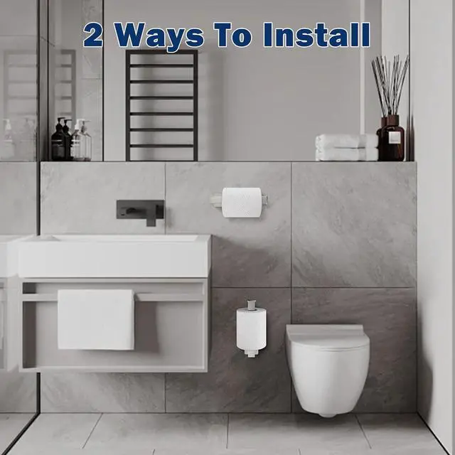 Alt view image 5 of 7 - NearMoon Toilet Paper Holder Self Adhesive, Premium Thick SUS304 Stainless Steel Square Rustproof Toilet Roll Holder no Drilling for Bathroom, Kitchen, Washroom (Brushed Nickel)