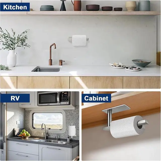 Alt view image 6 of 7 - NearMoon Toilet Paper Holder Self Adhesive, Premium Thick SUS304 Stainless Steel Square Rustproof Toilet Roll Holder no Drilling for Bathroom, Kitchen, Washroom (Brushed Nickel)