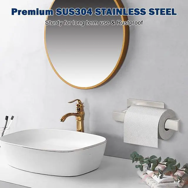 Alt view image 7 of 7 - NearMoon Toilet Paper Holder Self Adhesive, Premium Thick SUS304 Stainless Steel Square Rustproof Toilet Roll Holder no Drilling for Bathroom, Kitchen, Washroom (Brushed Nickel)
