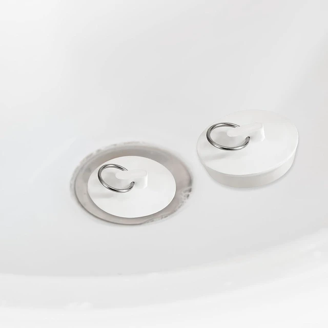 Alt view image 2 of 7 - Rubber Sink Stopper, 2 Pcs 1-3/4 Inch Sink Drain Plug White Bath Plug Stopper for Tub with Hanging Ring Universal Bathtub Plug Drain Stopper for Kitchen Bathroom Shower Laundry