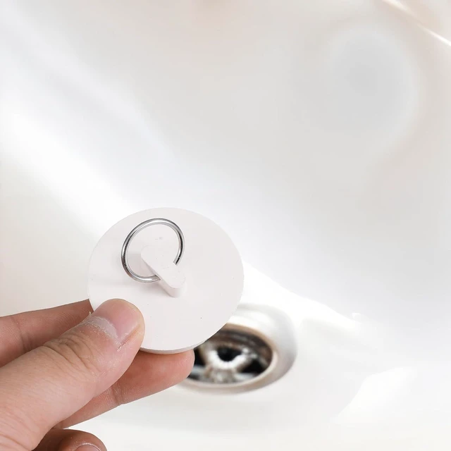 Alt view image 6 of 7 - Rubber Sink Stopper, 2 Pcs 1-3/4 Inch Sink Drain Plug White Bath Plug Stopper for Tub with Hanging Ring Universal Bathtub Plug Drain Stopper for Kitchen Bathroom Shower Laundry