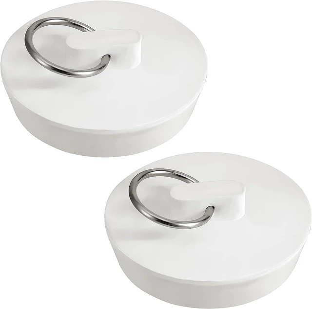 Main image of Rubber Sink Stopper, 2 Pcs 1-3/4 Inch Sink Drain Plug White Bath Plug Stopper for Tub with Hanging Ring Universal Bathtub Plug Drain Stopper for Kitchen Bathroom Shower Laundry