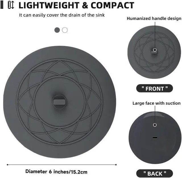 Alt view image 2 of 7 - Tub Stopper 2PCS,Bathtub Drain Stopper,6 inches Bathtub Tub Drain Cover Stopper,Silicone Drain Plug,Kitchen Bathroom Hair Water Shower Stopper,Large Bathroom Laundry Accessories (Grey/White)
