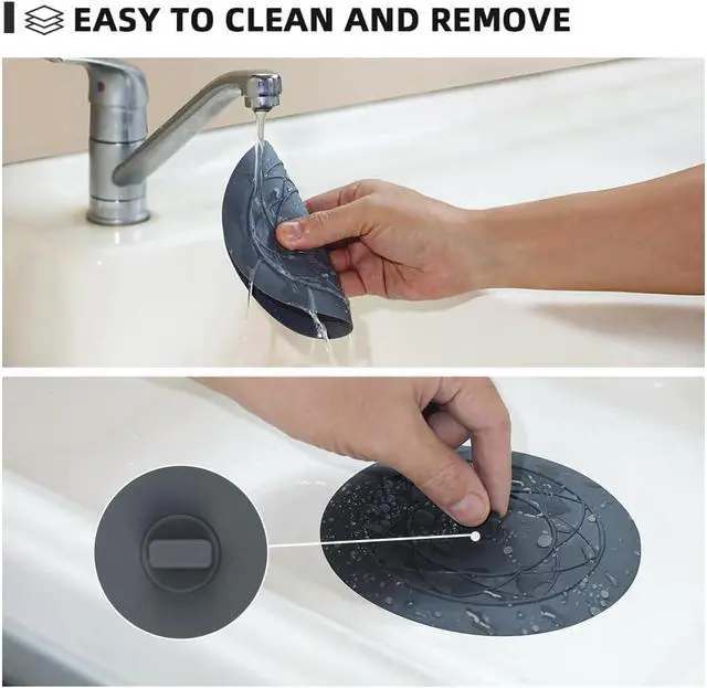 Alt view image 3 of 7 - Tub Stopper 2PCS,Bathtub Drain Stopper,6 inches Bathtub Tub Drain Cover Stopper,Silicone Drain Plug,Kitchen Bathroom Hair Water Shower Stopper,Large Bathroom Laundry Accessories (Grey/White)