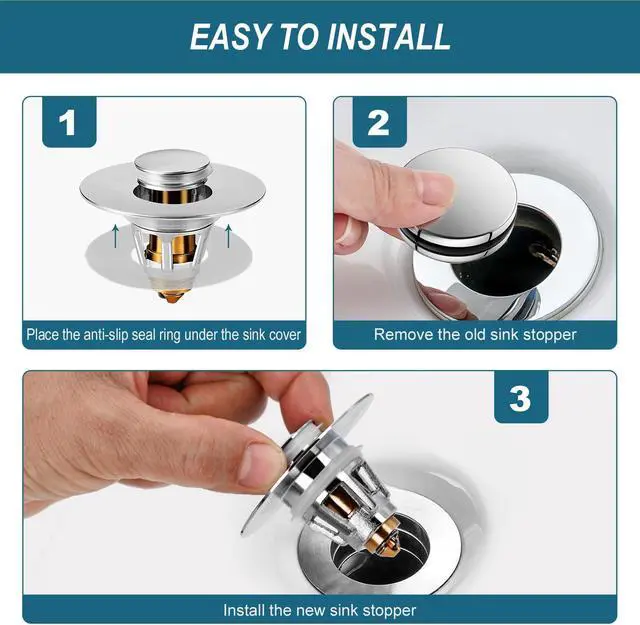 Alt view image 3 of 7 - Universal Bathroom Sink Stopper - Upgraded Pop up Drain Strainer with Hair Catcher, Fits 1.1-1.5 Inch U.S. Standard Drain Holes - Anti-Clogging Filter - Pure Brass Construction