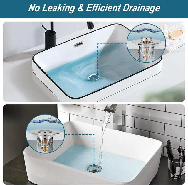 Alt view image 5 of 7 - Universal Bathroom Sink Stopper - Upgraded Pop up Drain Strainer with Hair Catcher, Fits 1.1-1.5 Inch U.S. Standard Drain Holes - Anti-Clogging Filter - Pure Brass Construction