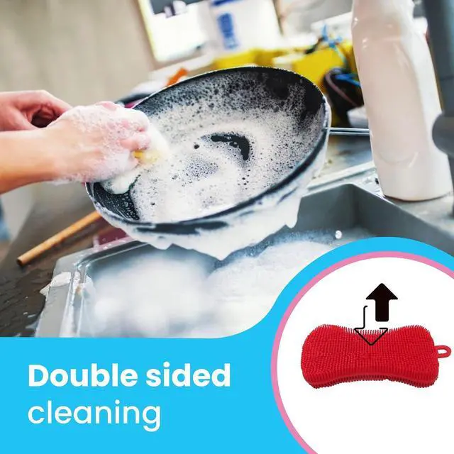 Alt view image 3 of 7 - Gadgetime USA Silicone Dish Sponge - Dishwashing Kitchen Scrubber - Double Sided Sponge Brush - Multipurpose & Reusable Silicone Dish Sponges for Dishes, Fruits & Vegetables Cleaning - Green (3 Pack)