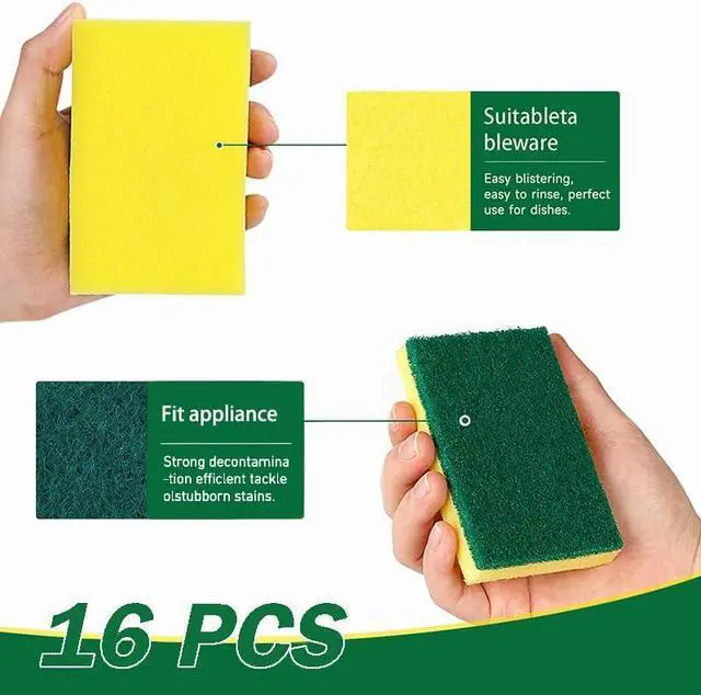 Alt view image 2 of 7 - Sponges Kitchen 16 Count, Heavy Duty Scrub Sponges for Cleaning