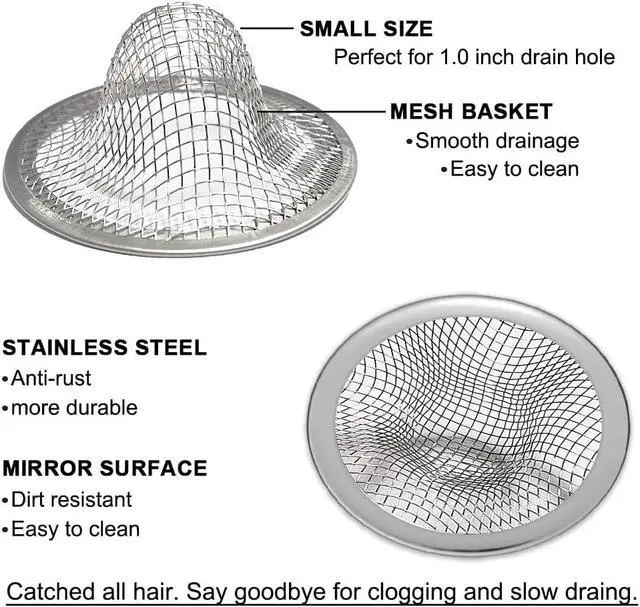 Alt view image 4 of 6 - 1.0" Small Drain Strainer, Sink Drain Hair Catcher, Bathroom Sink Drain Strainer, 2PCS Drain Mesh Baskets for Laundry, Mop Pool, Utility, Slop, RV Sink, Stainless Steel Drain Filter