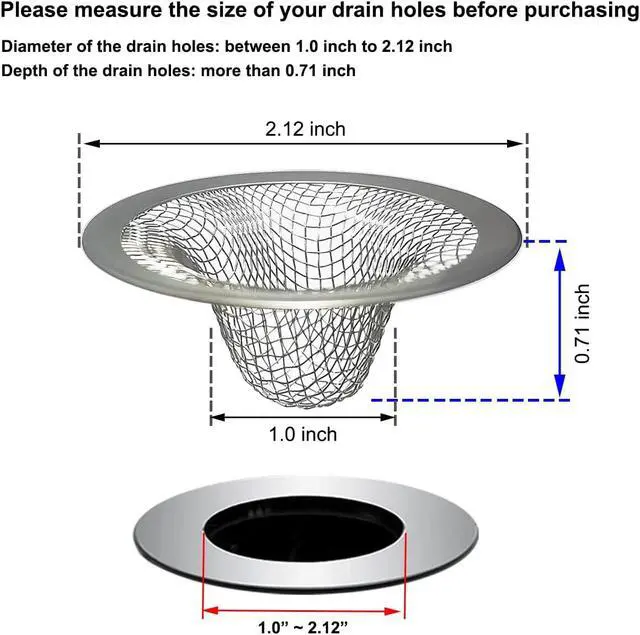Alt view image 2 of 6 - 1.0" Small Drain Strainer, Sink Drain Hair Catcher, Bathroom Sink Drain Strainer, 2PCS Drain Mesh Baskets for Laundry, Mop Pool, Utility, Slop, RV Sink, Stainless Steel Drain Filter
