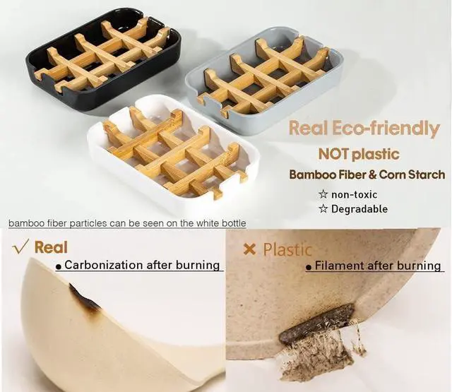 Alt view image 3 of 7 - Eco-Friendly Bamboo Soap Dishes, Removable Soap/Sponge Holder for Home, Bathtub Soap Tray, Grey