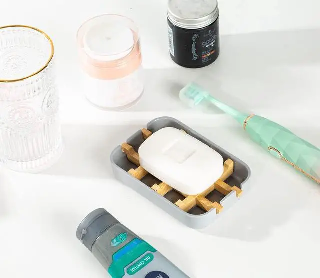 Alt view image 6 of 7 - Eco-Friendly Bamboo Soap Dishes, Removable Soap/Sponge Holder for Home, Bathtub Soap Tray, Grey