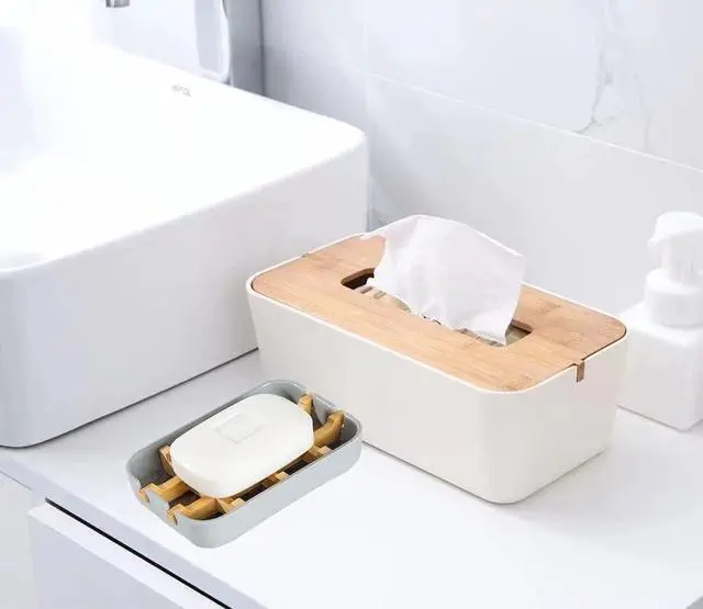 Alt view image 7 of 7 - Eco-Friendly Bamboo Soap Dishes, Removable Soap/Sponge Holder for Home, Bathtub Soap Tray, Grey