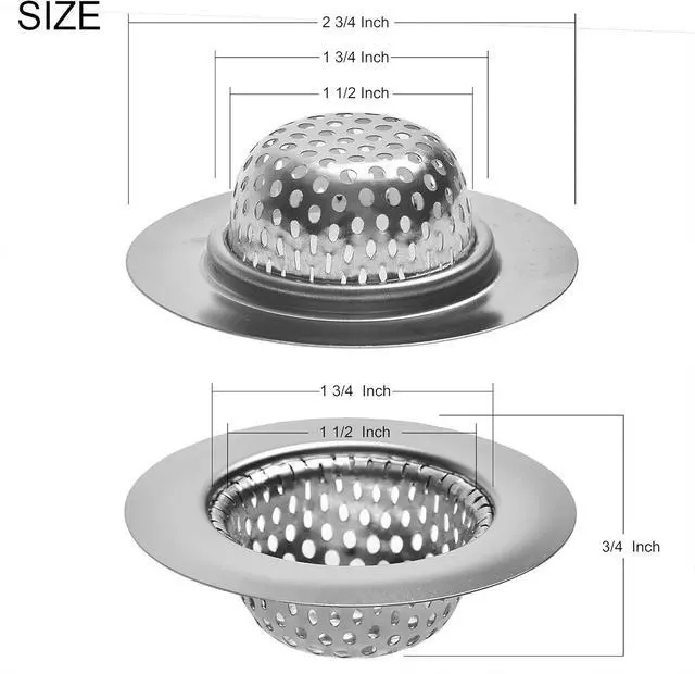 Alt view image 2 of 4 - 2 Pack - 2.75" Top / 1.5" Basket- Stainless Steel Bathtub Drain Strainer Cover Shower Hair Drain Catcher Sink Strainer Filter Basket for Bathroom
