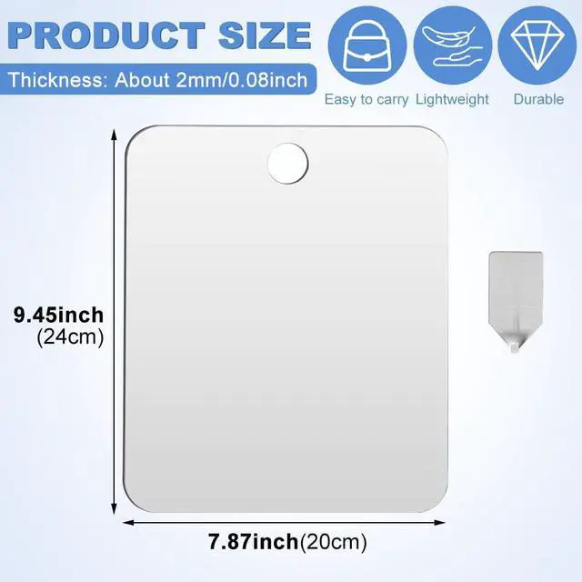 Alt view image 2 of 7 - Shower Mirror for Shaving, Hanging Bathroom Shower Mirror, 9.5'' x 7.9'' with Adhesive Hook, Unbreakable Little Mirrors for Bathroom, Bedroom and Dorm Locker