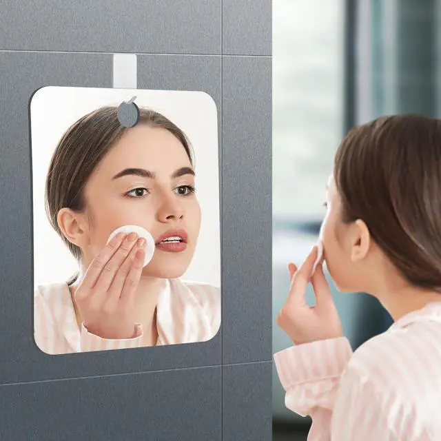 Main image of Shower Mirror for Shaving, Hanging Bathroom Shower Mirror, 9.5'' x 7.9'' with Adhesive Hook, Unbreakable Little Mirrors for Bathroom, Bedroom and Dorm Locker