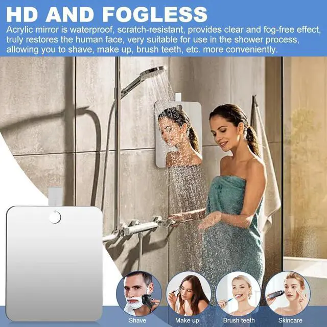 Alt view image 3 of 7 - Shower Mirror for Shaving, Hanging Bathroom Shower Mirror, 9.5'' x 7.9'' with Adhesive Hook, Unbreakable Little Mirrors for Bathroom, Bedroom and Dorm Locker