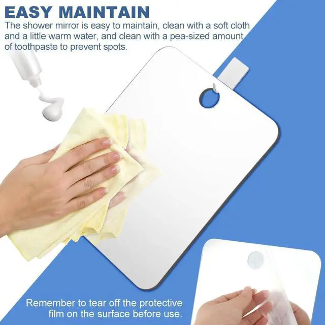Alt view image 7 of 7 - Shower Mirror for Shaving, Hanging Bathroom Shower Mirror, 9.5'' x 7.9'' with Adhesive Hook, Unbreakable Little Mirrors for Bathroom, Bedroom and Dorm Locker