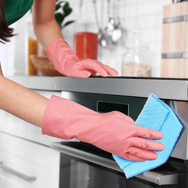 Alt view image 3 of 6 - 4 Pairs Rubber Kitchen Dishwashing Gloves - Colorful Reusable Household Cleaning Gloves Outdoor Chores for Women & Men (Medium)