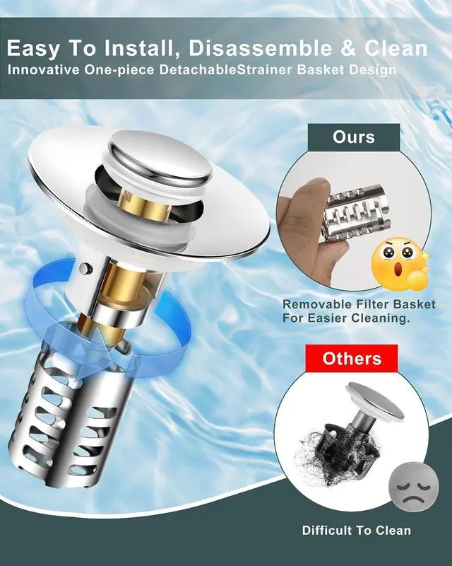 Alt view image 3 of 7 - Bathroom Sink Drain Strainer,Universal Fit 99% Bathroom Sink Stopper, Anti-Clog Stainless Steel Drain Filter Basket, Removable Sink Drain for Bathroom Sink Stopper for (1.18'' to 2.17'' inch) Drain